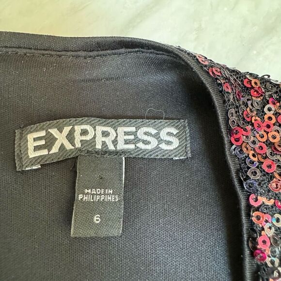 Express Burgundy Sequin Dress Size 6 Womens Bodycon Fitted V-neck Back zip - Picture 4 of 10